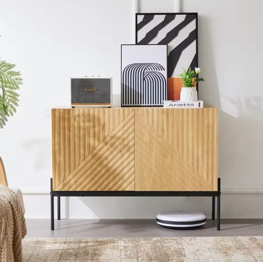Dressoir met 2 Deuren & 3 Lades – Modern Sideboard met Metalen Poten 140×40×75 cm