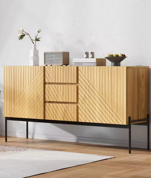 Dressoir met 2 Deuren & 3 Lades – Modern Sideboard met Metalen Poten 140×40×75 cm