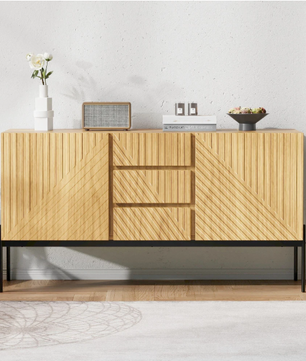 Dressoir met 2 Deuren & 3 Lades – Modern Sideboard met Metalen Poten 140×40×75 cm