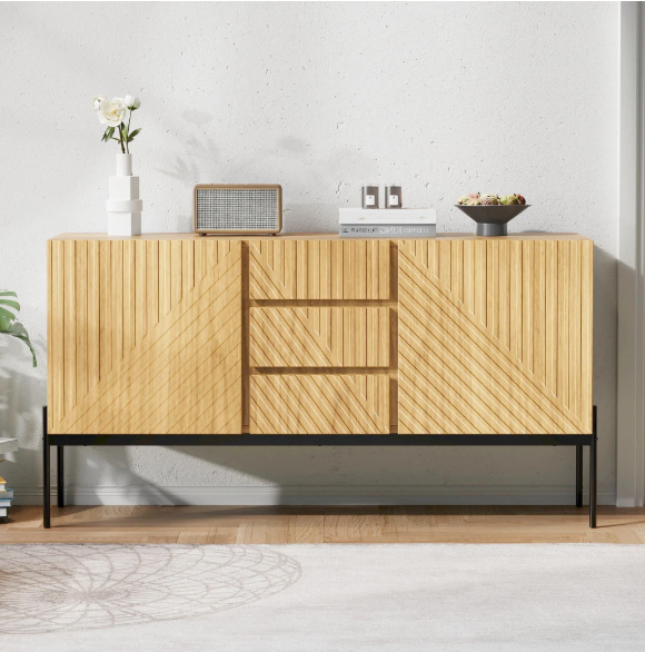 Dressoir met 2 Deuren & 3 Lades – Modern Sideboard met Metalen Poten 140×40×75 cm