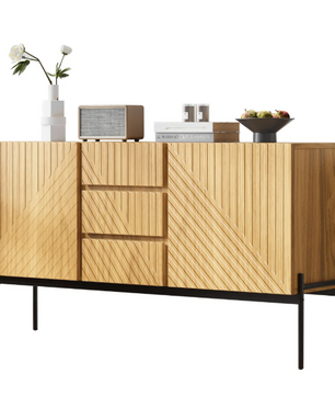 Dressoir met 2 Deuren & 3 Lades – Modern Sideboard met Metalen Poten 140×40×75 cm