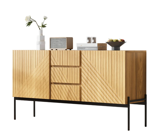 Dressoir met 2 Deuren & 3 Lades – Modern Sideboard met Metalen Poten 140×40×75 cm