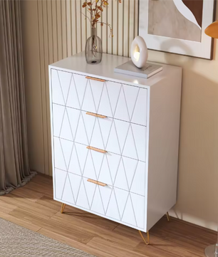 Moderne Ladekast met 4–6 Lades – Witte Dressoir met Gouden Handgrepen & Metalen Poten