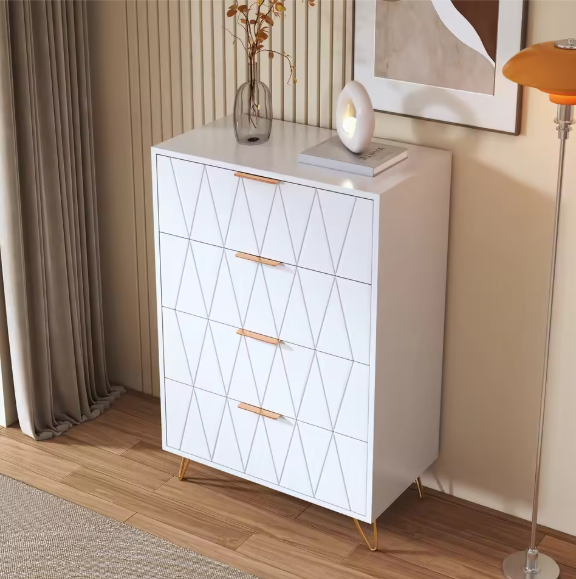 Moderne Ladekast met 4–6 Lades – Witte Dressoir met Gouden Handgrepen & Metalen Poten
