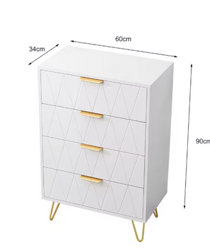 Moderne Ladekast met 4–6 Lades – Witte Dressoir met Gouden Handgrepen & Metalen Poten