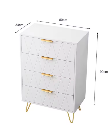 Moderne Ladekast met 4–6 Lades – Witte Dressoir met Gouden Handgrepen & Metalen Poten