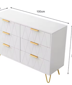 Moderne Ladekast met 4–6 Lades – Witte Dressoir met Gouden Handgrepen & Metalen Poten