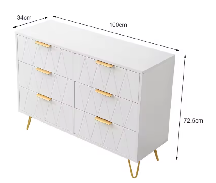 Moderne Ladekast met 4–6 Lades – Witte Dressoir met Gouden Handgrepen & Metalen Poten