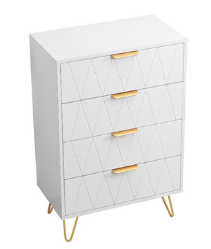 Moderne Ladekast met 4–6 Lades – Witte Dressoir met Gouden Handgrepen & Metalen Poten
