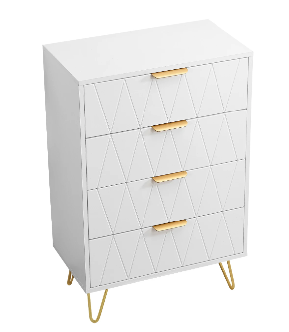 Moderne Ladekast met 4–6 Lades – Witte Dressoir met Gouden Handgrepen & Metalen Poten