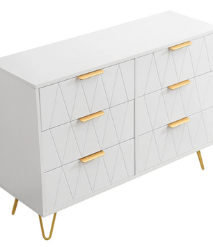 Moderne Ladekast met 4–6 Lades – Witte Dressoir met Gouden Handgrepen & Metalen Poten