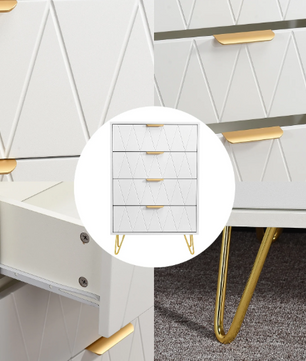 Moderne Ladekast met 4–6 Lades – Witte Dressoir met Gouden Handgrepen & Metalen Poten