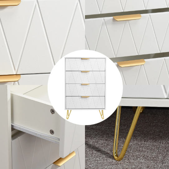 Moderne Ladekast met 4–6 Lades – Witte Dressoir met Gouden Handgrepen & Metalen Poten