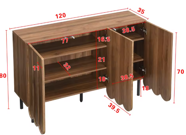Modern Houten Sideboard – Dressoir met 2 Deuren & Verstelbare Planken 120×35×80 cm