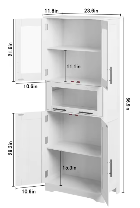 Hoge Badkamerkast – Smalle Opbergkast met Deuren & Verstelbare Planken 60×30×170 cm