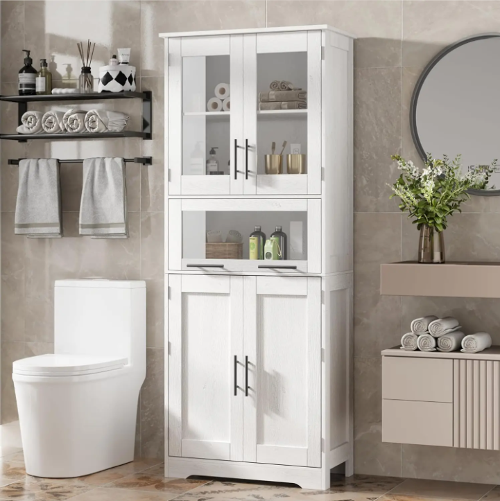 Hoge Badkamerkast – Smalle Opbergkast met Deuren & Verstelbare Planken 60×30×170 cm