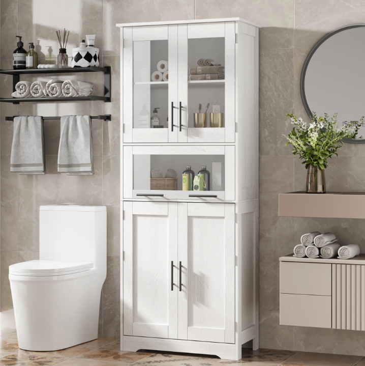 Hoge Badkamerkast – Smalle Opbergkast met Deuren & Verstelbare Planken 60×30×170 cm