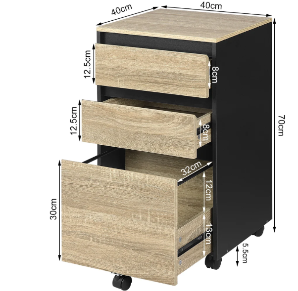 Mobiele Archiefkast met 3 Lades – Industriële Rolkast 40×70×40 cm