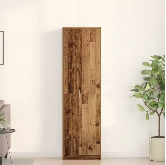 Vintage Houten Kledingkast met Deur & Legplanken – 55×25×189 cm