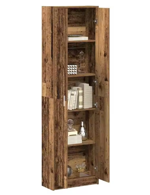 Vintage Houten Kledingkast met Deur & Legplanken – 55×25×189 cm