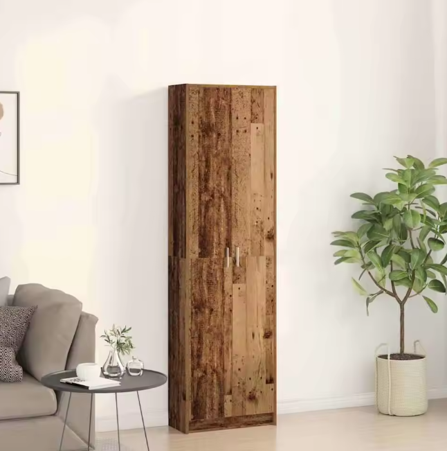 Vintage Houten Kledingkast met Deur & Legplanken – 55×25×189 cm