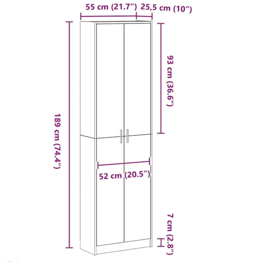 Vintage Houten Kledingkast met Deur & Legplanken – 55×25×189 cm