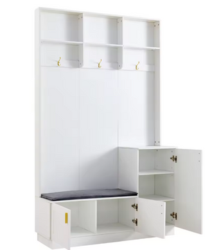 Witte Hal Kast met Bank, Schoenenrek & Open Kapstok 200×120×40 cm