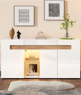 Dressoir met LED Verlichting – Witte Opbergkast met App-Control 140×40×70 cm