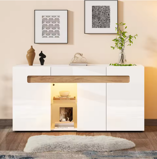 Dressoir met LED Verlichting – Witte Opbergkast met App-Control 140×40×70 cm
