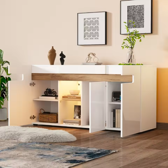 Dressoir met LED Verlichting – Witte Opbergkast met App-Control 140×40×70 cm