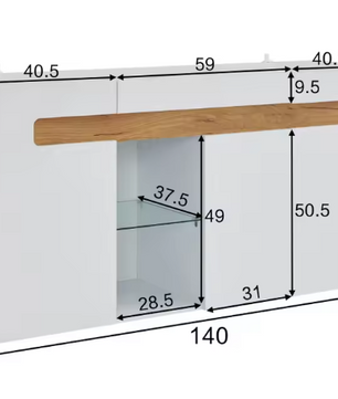 Dressoir met LED Verlichting – Witte Opbergkast met App-Control 140×40×70 cm