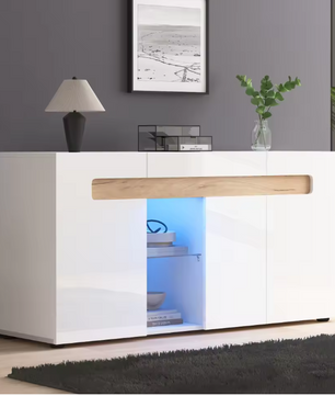 Dressoir met LED Verlichting – Witte Opbergkast met App-Control 140×40×70 cm