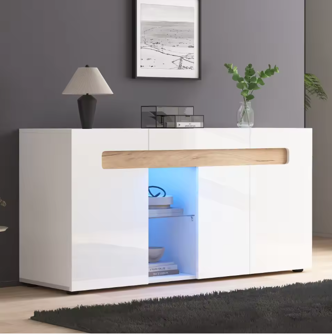 Dressoir met LED Verlichting – Witte Opbergkast met App-Control 140×40×70 cm