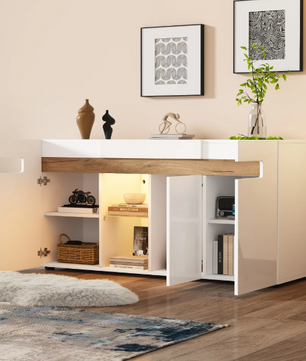 Dressoir met LED Verlichting – Witte Opbergkast met App-Control 140×40×70 cm