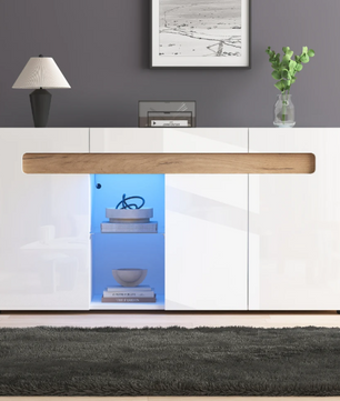 Dressoir met LED Verlichting – Witte Opbergkast met App-Control 140×40×70 cm