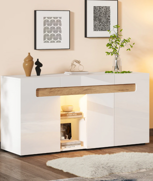 Dressoir met LED Verlichting – Witte Opbergkast met App-Control 140×40×70 cm