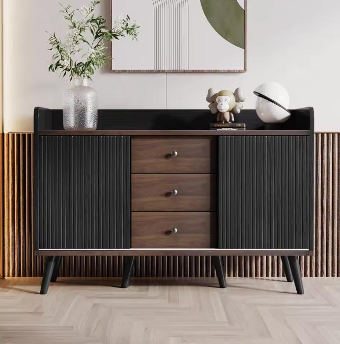 Moderne Dressoirkast met 3 Lades – Opbergkast met Schuifdeuren & Legplanken 117,5×40×80 cm