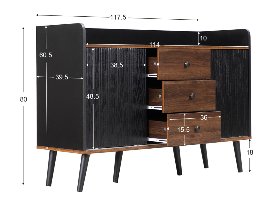 Moderne Dressoirkast met 3 Lades – Opbergkast met Schuifdeuren & Legplanken 117,5×40×80 cm