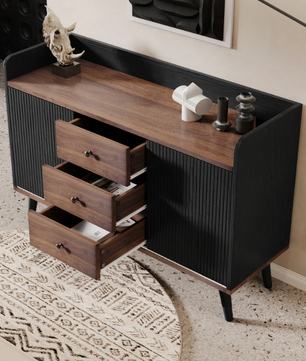 Moderne Dressoirkast met 3 Lades – Opbergkast met Schuifdeuren & Legplanken 117,5×40×80 cm
