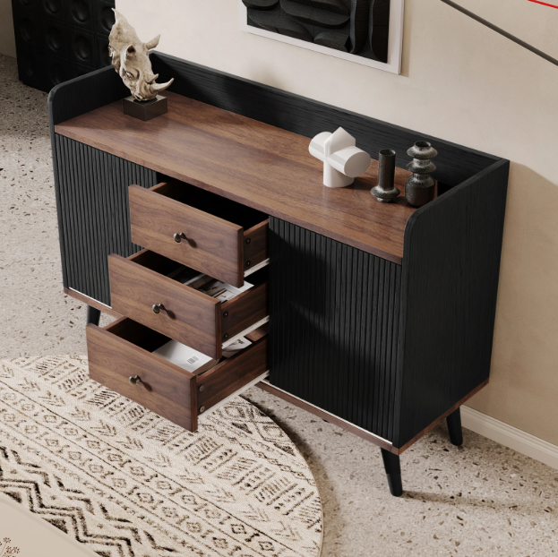 Moderne Dressoirkast met 3 Lades – Opbergkast met Schuifdeuren & Legplanken 117,5×40×80 cm