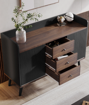 Moderne Dressoirkast met 3 Lades – Opbergkast met Schuifdeuren & Legplanken 117,5×40×80 cm