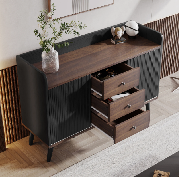 Moderne Dressoirkast met 3 Lades – Opbergkast met Schuifdeuren & Legplanken 117,5×40×80 cm