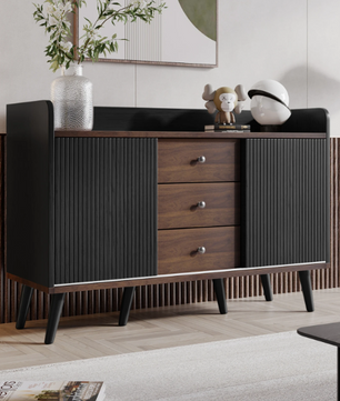 Moderne Dressoirkast met 3 Lades – Opbergkast met Schuifdeuren & Legplanken 117,5×40×80 cm