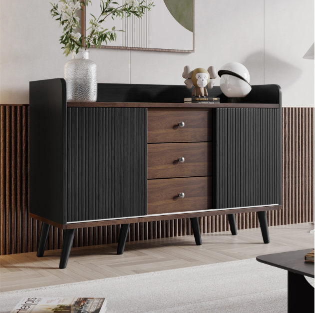 Moderne Dressoirkast met 3 Lades – Opbergkast met Schuifdeuren & Legplanken 117,5×40×80 cm