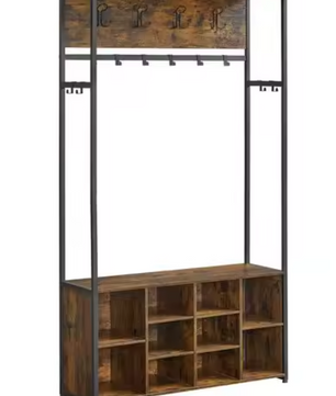 Industriële Kapstokkast met Schoenenrek – Houten Opbergkast & Bank 180 cm