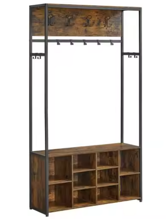 Industriële Kapstokkast met Schoenenrek – Houten Opbergkast & Bank 180 cm