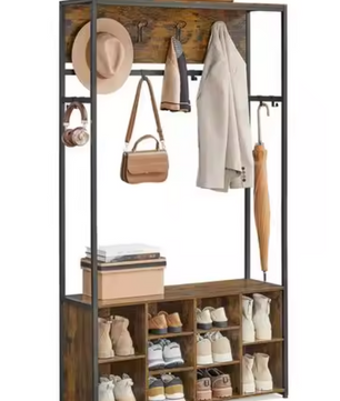 Industriële Kapstokkast met Schoenenrek – Houten Opbergkast & Bank 180 cm