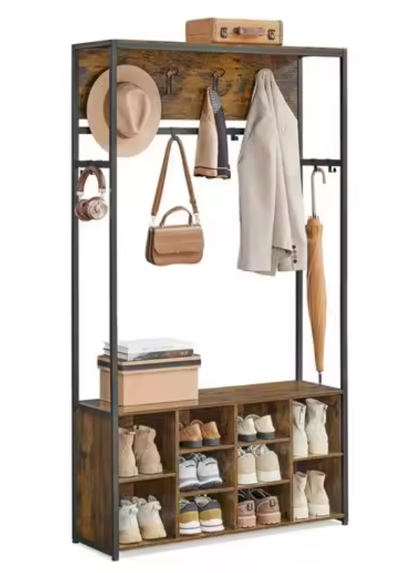 Industriële Kapstokkast met Schoenenrek – Houten Opbergkast & Bank 180 cm