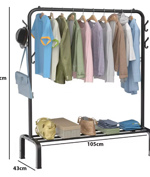 Kledingrek met Schoenenrek – Staande Kapstok met Legplank 154×43×105 cm