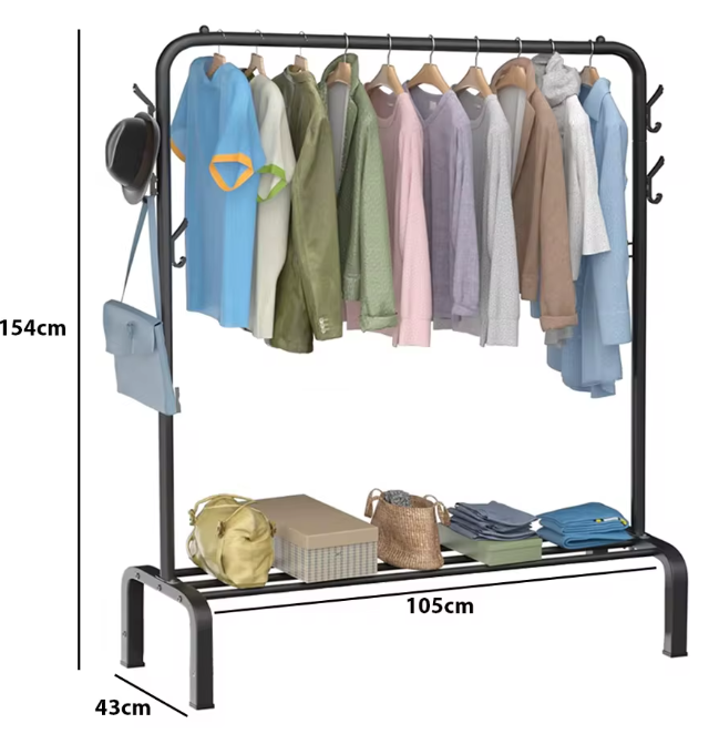 Kledingrek met Schoenenrek – Staande Kapstok met Legplank 154×43×105 cm